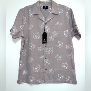 New Ben Sherman Twine Floral Button Up Tan White Shirt Men's Size Medium NWT
